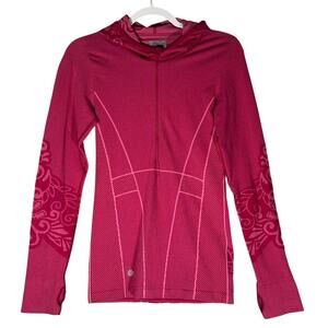 Athleta Hoodie Sz M 1/2 Zip Pullover Seamless Twist Floral Thumbholes Pink